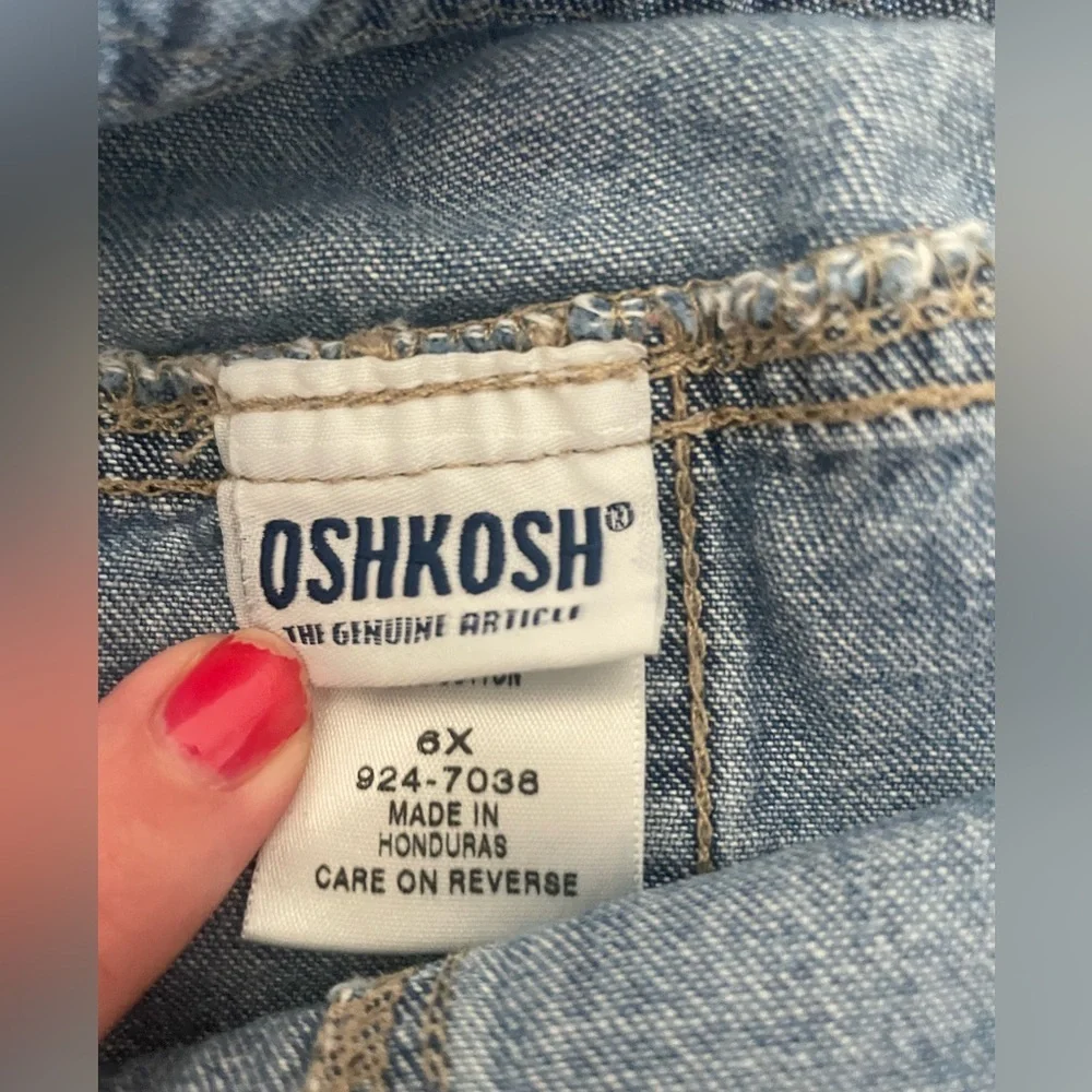 Vtg Oshkosh B'Gosh Girls Denim Bib Overall Jumper Dress Adjustable Strap Size 6